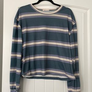 Green/purple/white striped long sleeve, size L